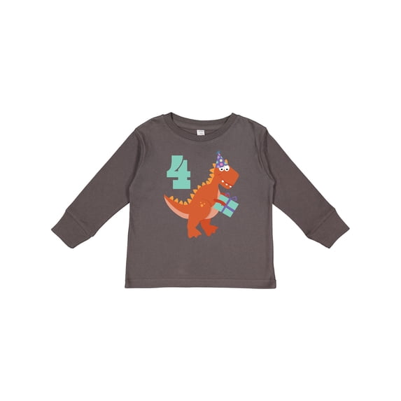 Inktastic 4th Birthday Dinosaur Boys or Girls Long Sleeve Toddler T-Shirt