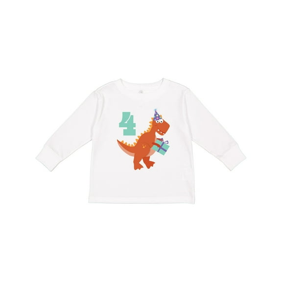 Inktastic 4th Birthday Dinosaur Boys or Girls Long Sleeve Toddler T-Shirt