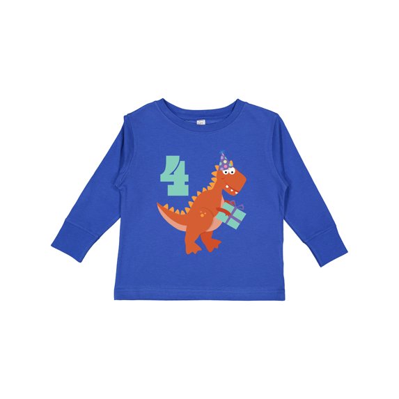Inktastic 4th Birthday Dinosaur Boys or Girls Long Sleeve Toddler T-Shirt