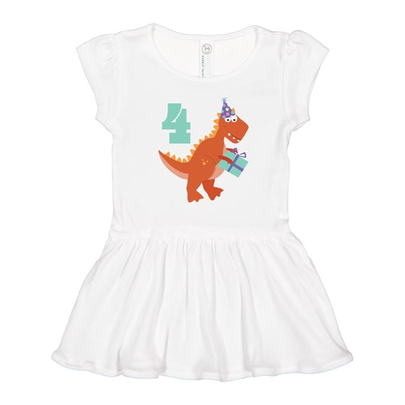 Inktastic 4th Birthday Dinosaur Girls Toddler Dress