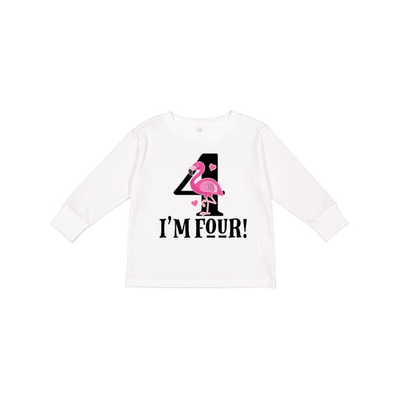 Inktastic 4th Birthday Flamingo Girls Long Sleeve Toddler T-Shirt