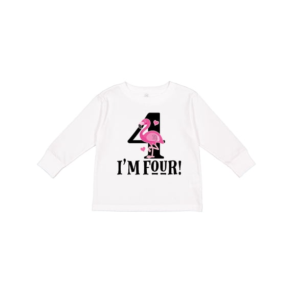 Inktastic 4th Birthday Flamingo Girls Long Sleeve Toddler T-Shirt