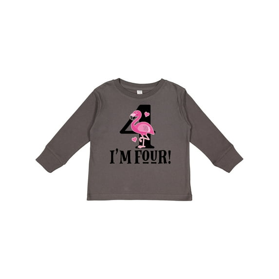 Inktastic 4th Birthday Flamingo Girls Long Sleeve Toddler T-Shirt