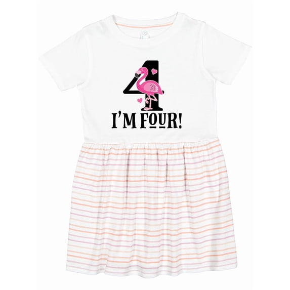 Inktastic 4th Birthday Flamingo Girls Toddler Dress