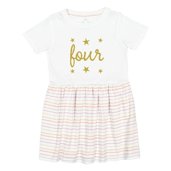 Inktastic 4th Birthday Gold 4 Year Old Girls Toddler Dress