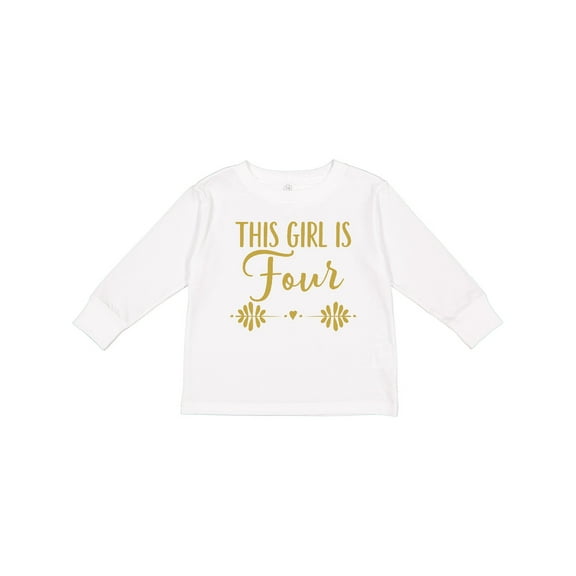 Inktastic 4th Birthday Gold 4 Year Old Party Girls Girls Long Sleeve Toddler T-Shirt