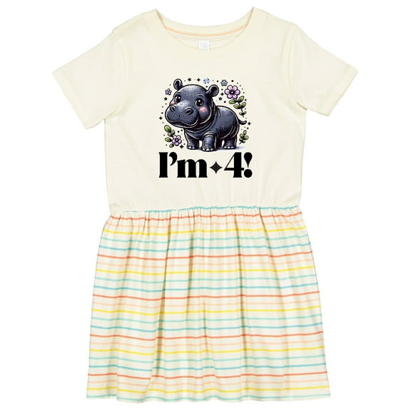 Inktastic 4th Birthday Hippo 4 Year Old Girl Girls Toddler Dress