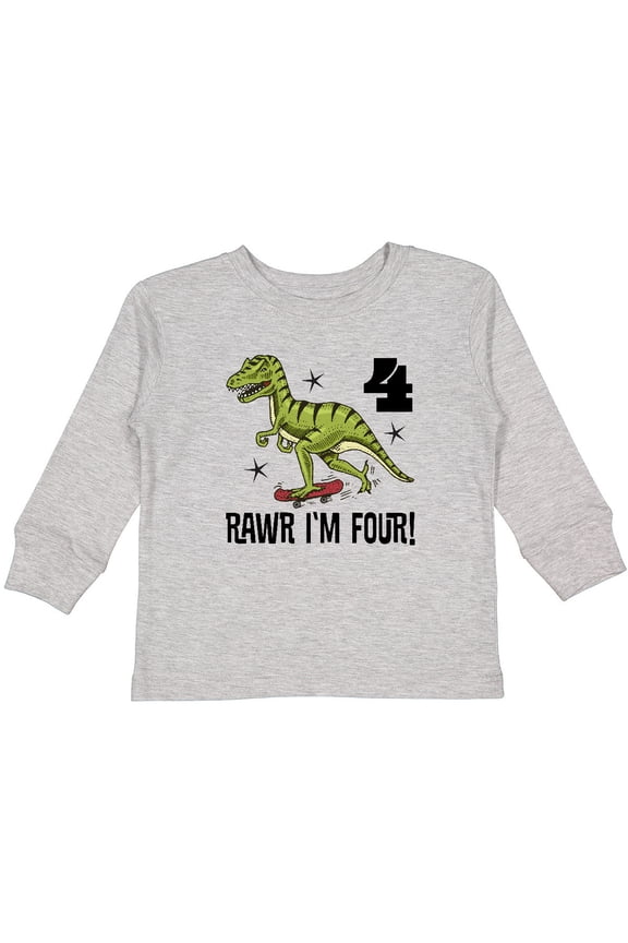 4th Birthday Party Dinosaur 4 Year Old Boys Long Sleeve Toddler T-Shirt