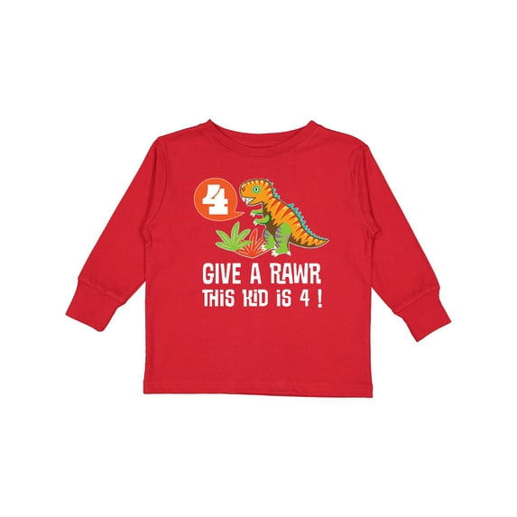 Inktastic 4th Birthday Party Dinosaur Boys Long Sleeve Toddler T-Shirt