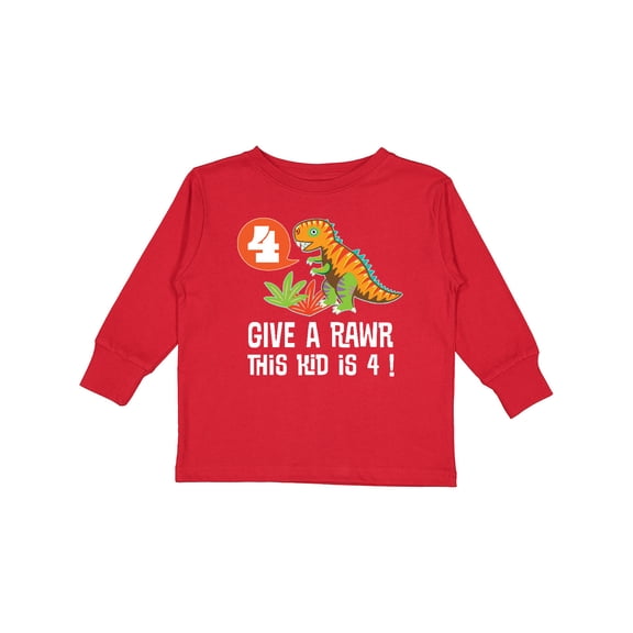 Inktastic 4th Birthday Party Dinosaur Boys Long Sleeve Toddler T-Shirt