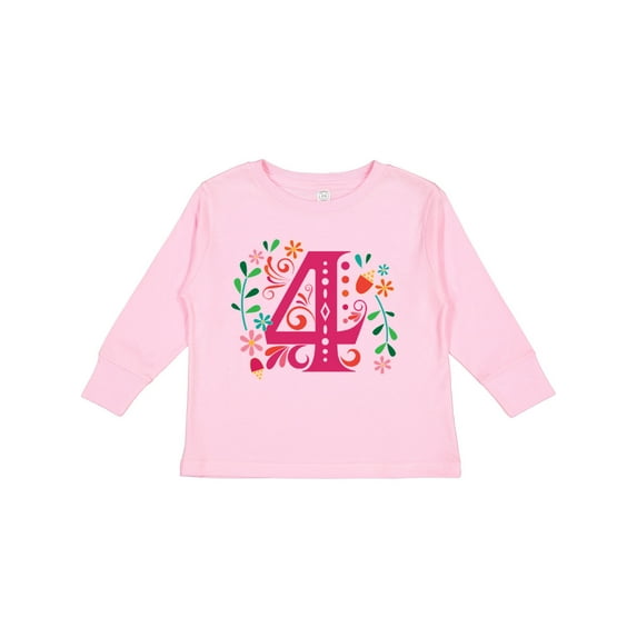 Inktastic 4th Birthday Party Photo Number 4 Girls Long Sleeve Toddler T-Shirt