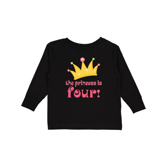 Inktastic 4th Birthday Princess is Four Girls Long Sleeve Toddler T-Shirt