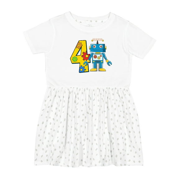 Inktastic 4th Birthday Robot Girls Toddler Dress