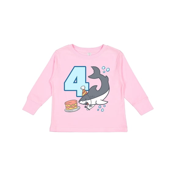 Inktastic 4th Birthday Shark with Cake Boys or Girls Long Sleeve Toddler T-Shirt