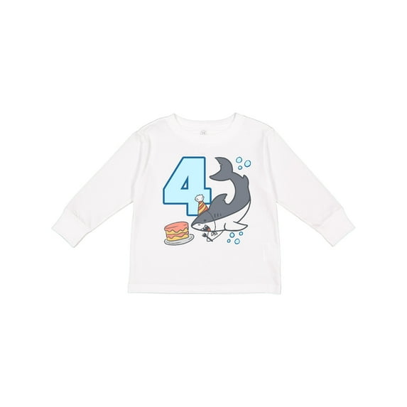 Inktastic 4th Birthday Shark with Cake Boys or Girls Long Sleeve Toddler T-Shirt