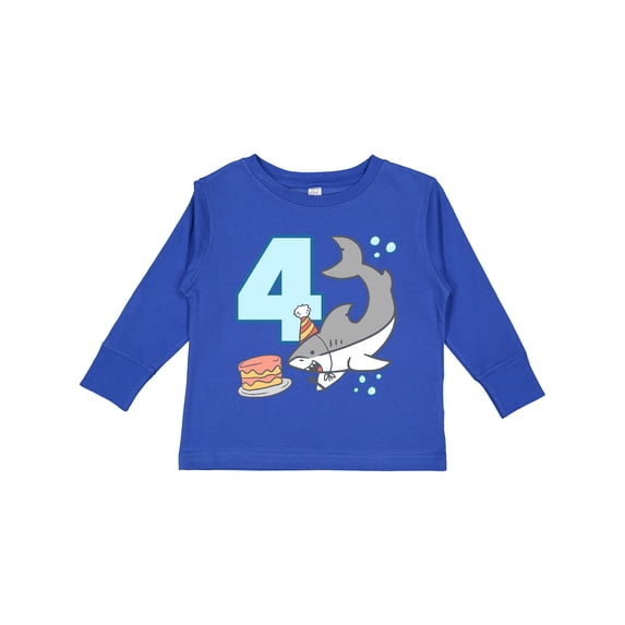Inktastic 4th Birthday Shark with Cake Boys or Girls Long Sleeve Toddler T-Shirt