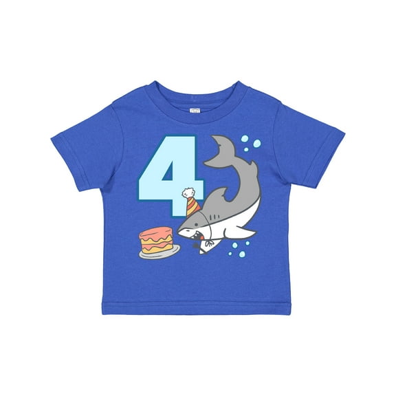 Inktastic 4th Birthday Shark with Cake Boys or Girls Toddler T-Shirt