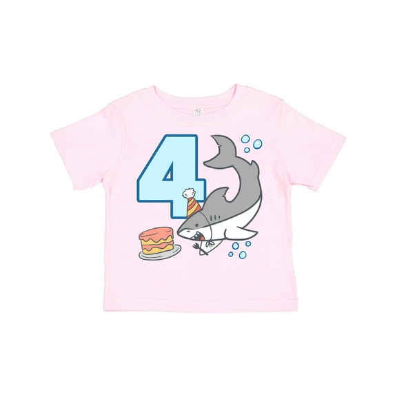 Inktastic 4th Birthday Shark with Cake Boys or Girls Toddler T-Shirt