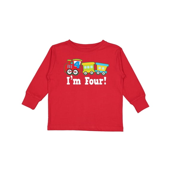 Inktastic 4th Birthday Train Boys Long Sleeve Toddler T-Shirt
