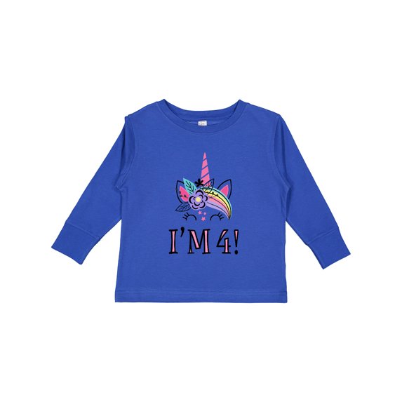 Inktastic 4th Birthday Unicorn Party 4 Year Old Girl Girls Long Sleeve Toddler T-Shirt
