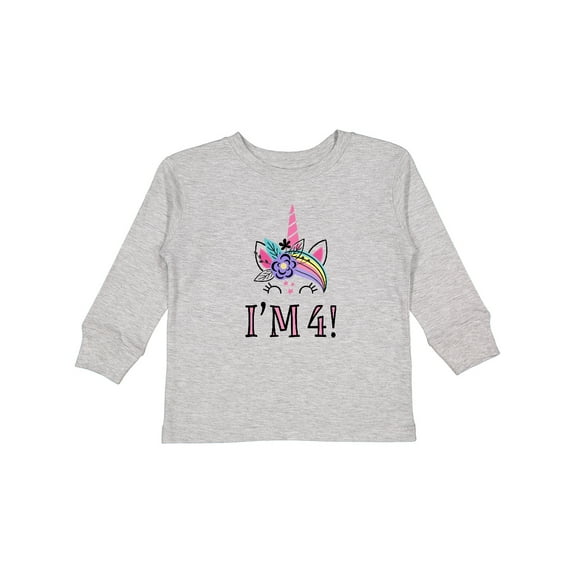 Inktastic 4th Birthday Unicorn Party 4 Year Old Girl Girls Long Sleeve Toddler T-Shirt