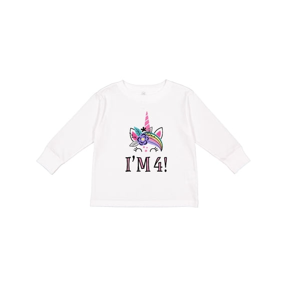 Inktastic 4th Birthday Unicorn Party 4 Year Old Girl Girls Long Sleeve Toddler T-Shirt