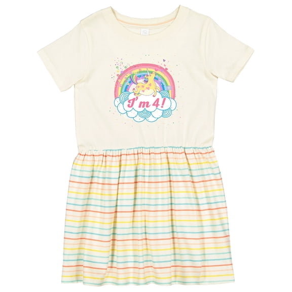 Inktastic 4th Birthday Unicorn Rainbow Cute Girls Girls Toddler Dress