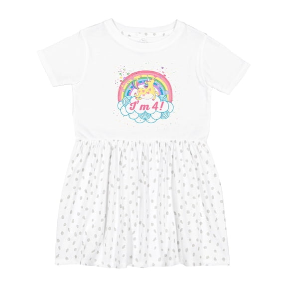 Inktastic 4th Birthday Unicorn Rainbow Cute Girls Girls Toddler Dress