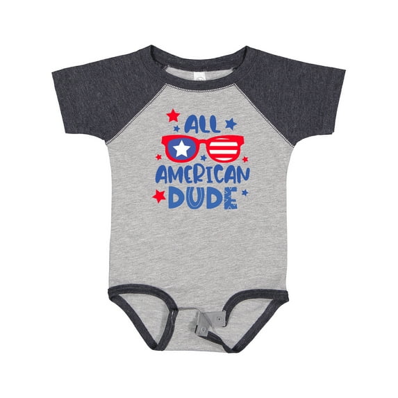 Inktastic 4th of July All American Dude with Red and Blue Glasses Boys Baby Bodysuit