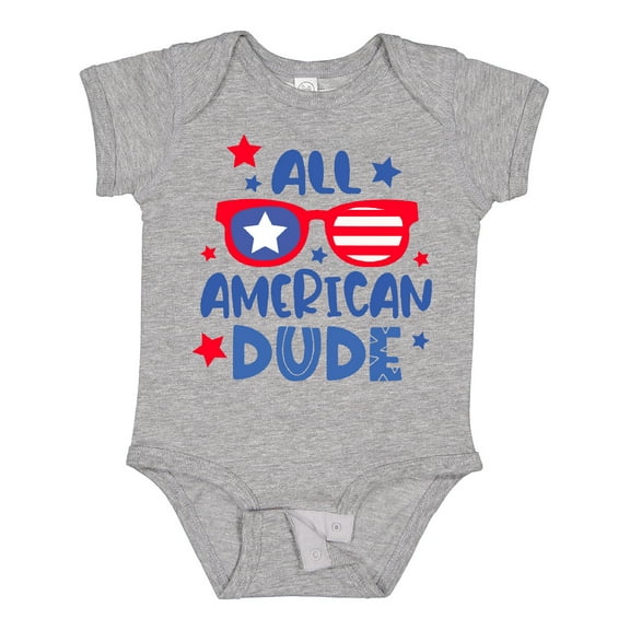 Inktastic 4th of July All American Dude with Red and Blue Glasses Boys Baby Bodysuit