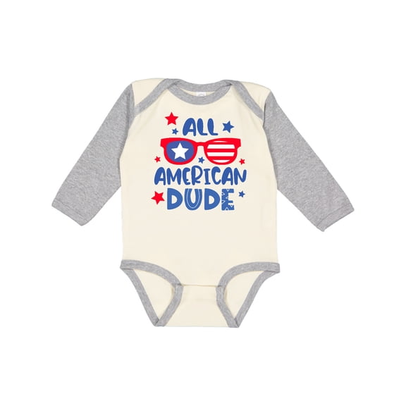Inktastic 4th of July All American Dude with Red and Blue Glasses Boys Long Sleeve Baby Bodysuit