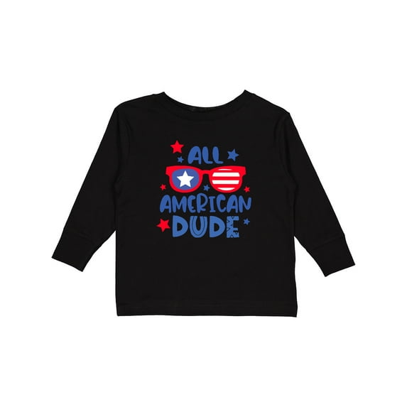 Inktastic 4th of July All American Dude with Red and Blue Glasses Boys Long Sleeve Toddler T-Shirt