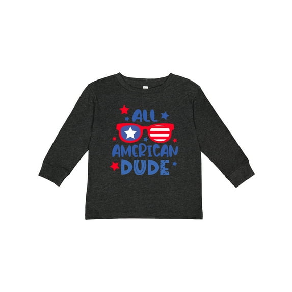 Inktastic 4th of July All American Dude with Red and Blue Glasses Boys Long Sleeve Toddler T-Shirt