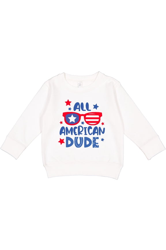 4th of July All American Dude with Red and Blue Glasses Toddler Sweatshirt