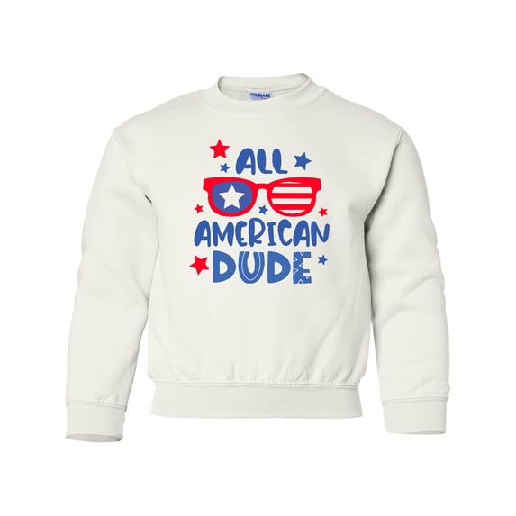 Inktastic 4th of July All American Dude with Red and Blue Glasses Youth Sweatshirt