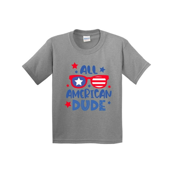 Inktastic 4th of July All American Dude with Red and Blue Glasses Youth T-Shirt