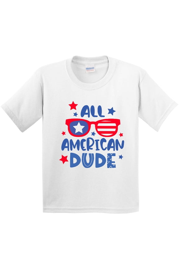 4th of July All American Dude with Red and Blue Glasses Youth T-Shirt