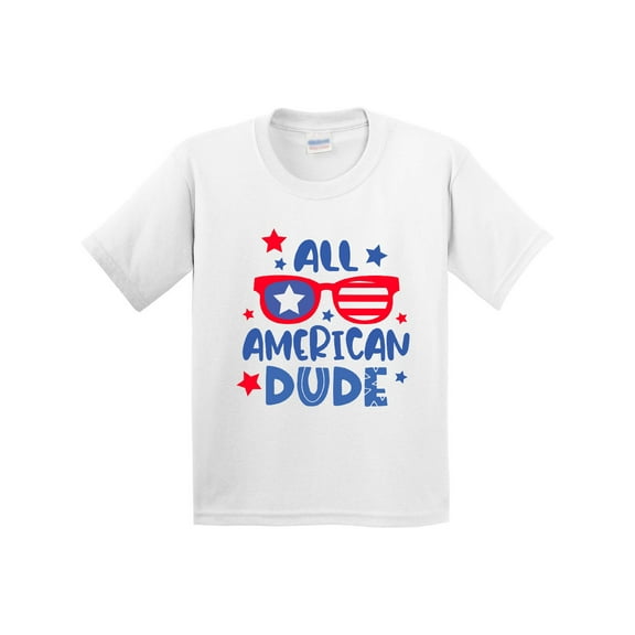 Inktastic 4th of July All American Dude with Red and Blue Glasses Youth T-Shirt