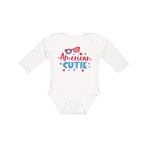 Inktastic 4th of July American Cutie Red and Blue Stars and Hearts Boys or Girls Long Sleeve Baby Bodysuit