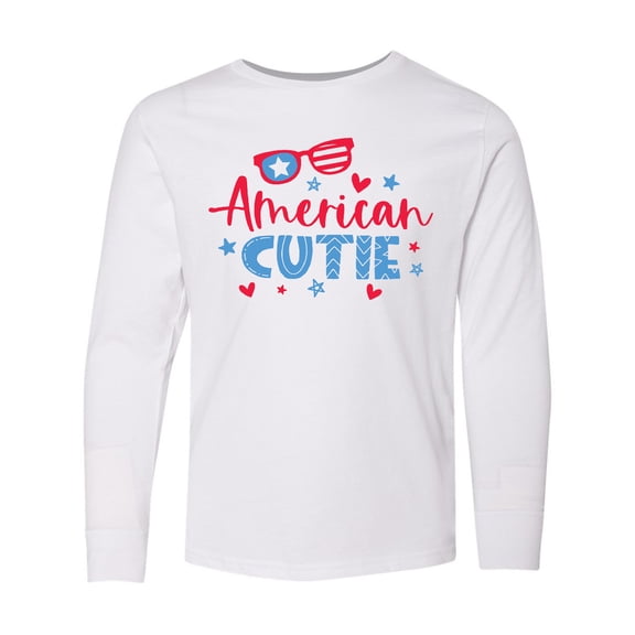 Inktastic 4th of July American Cutie Red and Blue Stars and Hearts Long Sleeve Youth T-Shirt