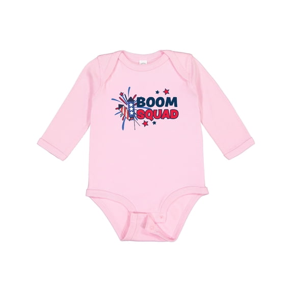 Inktastic 4th of July Boom Squad Blue and Red Fireworks Boys or Girls Long Sleeve Baby Bodysuit