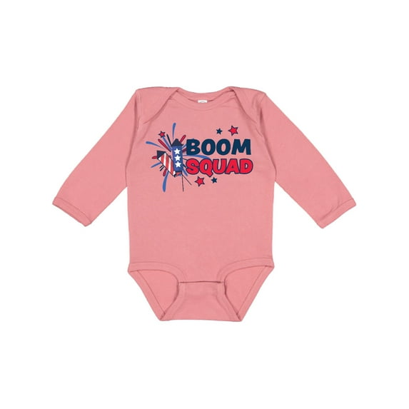 Inktastic 4th of July Boom Squad Blue and Red Fireworks Boys or Girls Long Sleeve Baby Bodysuit