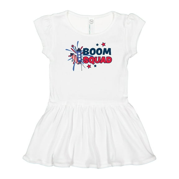 Inktastic 4th of July Boom Squad Blue and Red Fireworks Girls Baby Dress