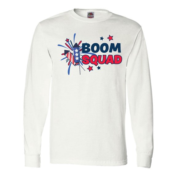Inktastic 4th of July Boom Squad Blue and Red Fireworks Long Sleeve T-Shirt