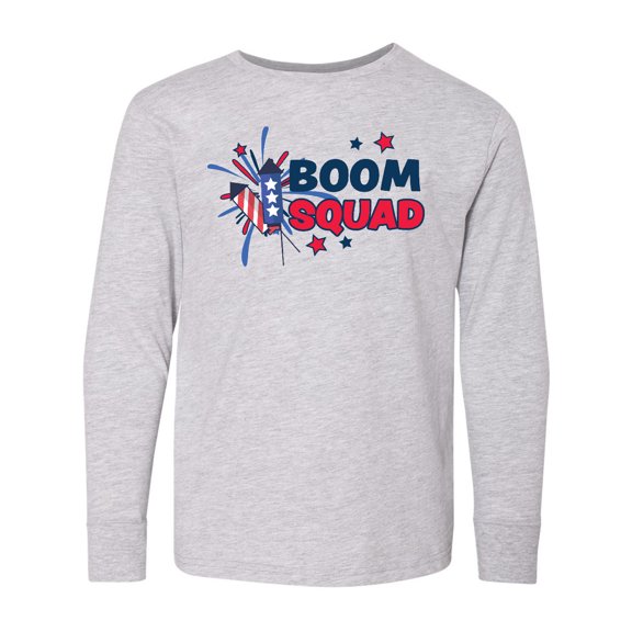 Inktastic 4th of July Boom Squad Blue and Red Fireworks Long Sleeve Youth T-Shirt