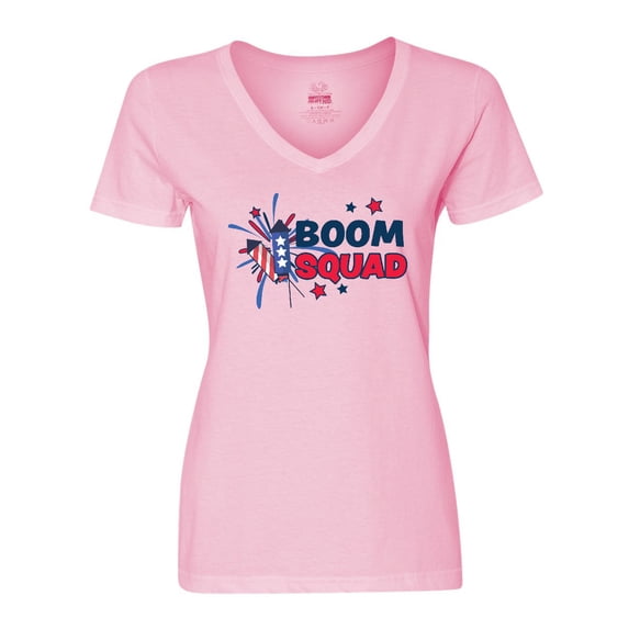 Inktastic 4th of July Boom Squad Blue and Red Fireworks Women's V-Neck T-Shirt
