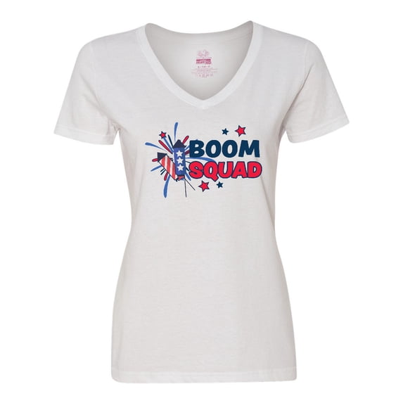 Inktastic 4th of July Boom Squad Blue and Red Fireworks Women's V-Neck T-Shirt