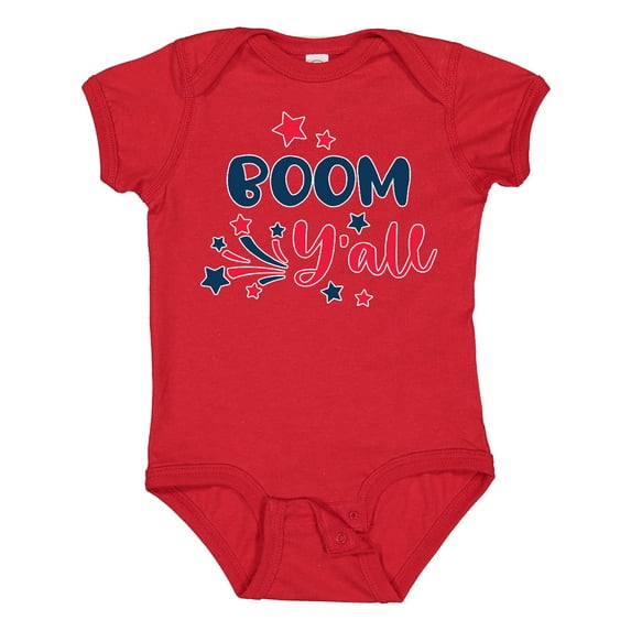 Inktastic 4th of July Boom Y'all with Red White and Blue Stars Boys or Girls Baby Bodysuit