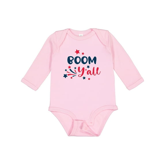 Inktastic 4th of July Boom Y'all with Red White and Blue Stars Boys or Girls Long Sleeve Baby Bodysuit