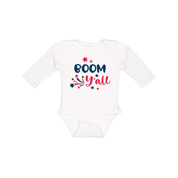 Inktastic 4th of July Boom Y'all with Red White and Blue Stars Boys or Girls Long Sleeve Baby Bodysuit